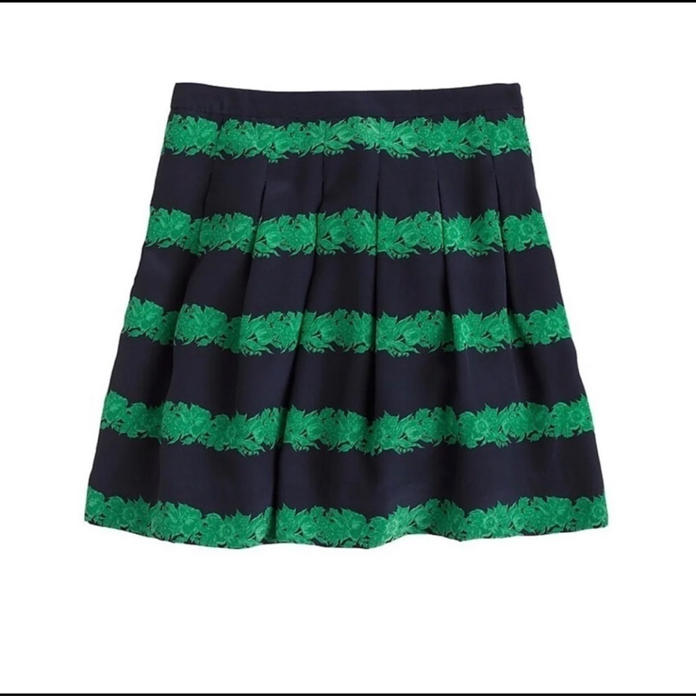 J. Crew Beanstalk Print Silk Navy Skirt Size 2